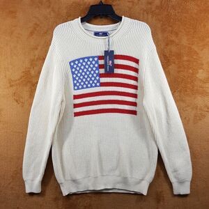 VINEYARD VINES Sweater Mens Large Cream Pullover Crew American Flag USA $228
